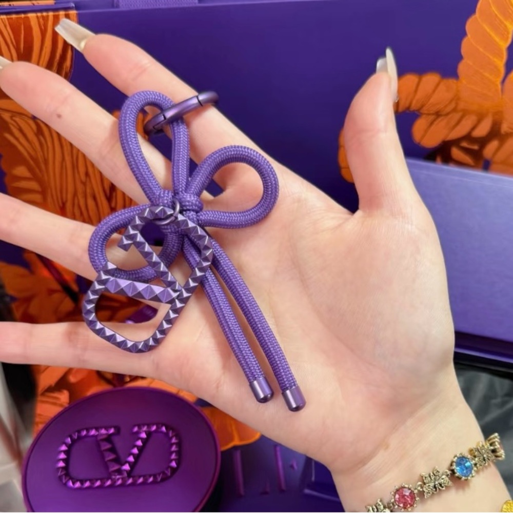 Valentino Purple Studded Logo Cord Keychain